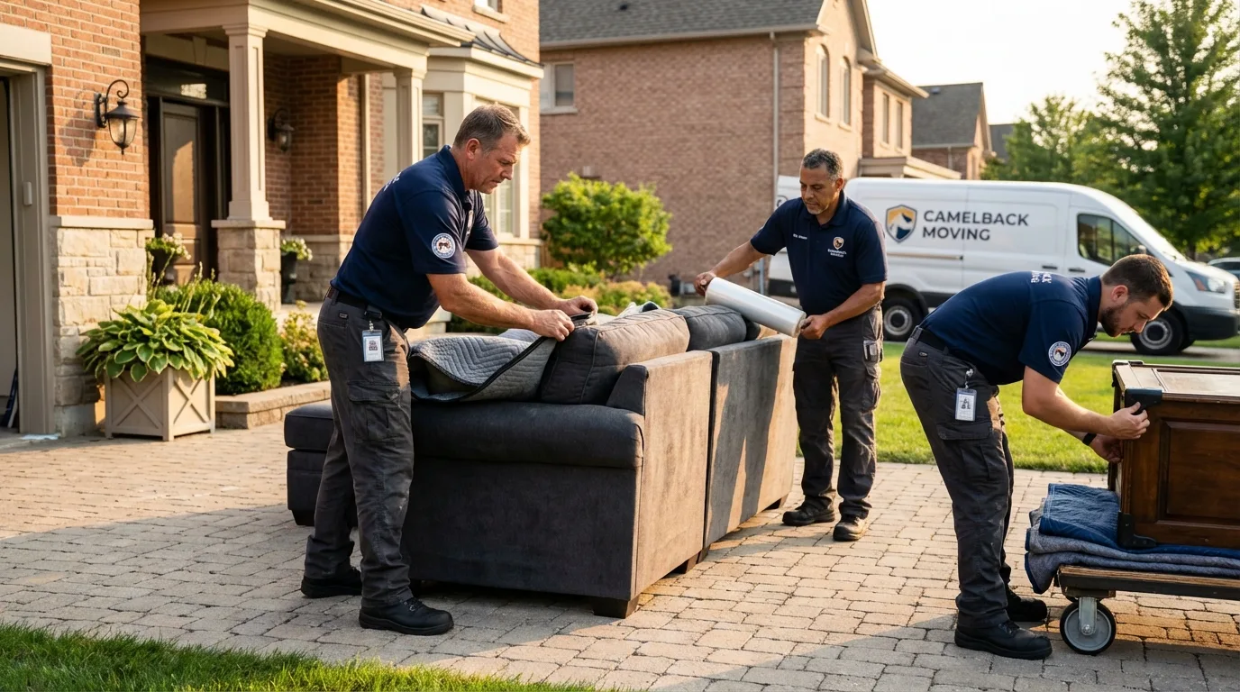 Large estate moving crew wrapping furniture in Medina, NY
